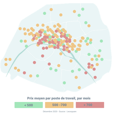 Carte des espaces de coworking à Paris