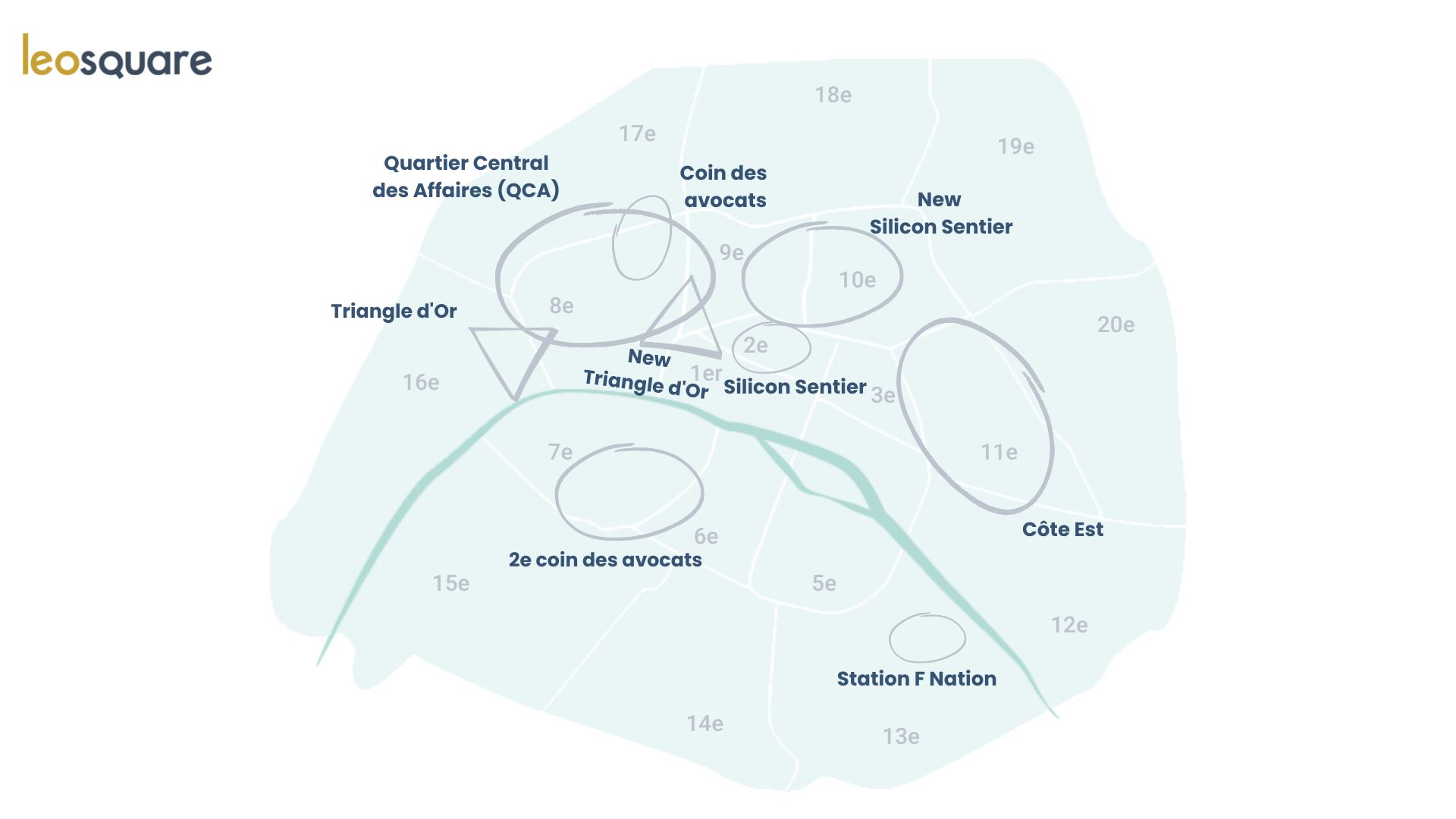 Carte des quartiers de bureaux à Paris