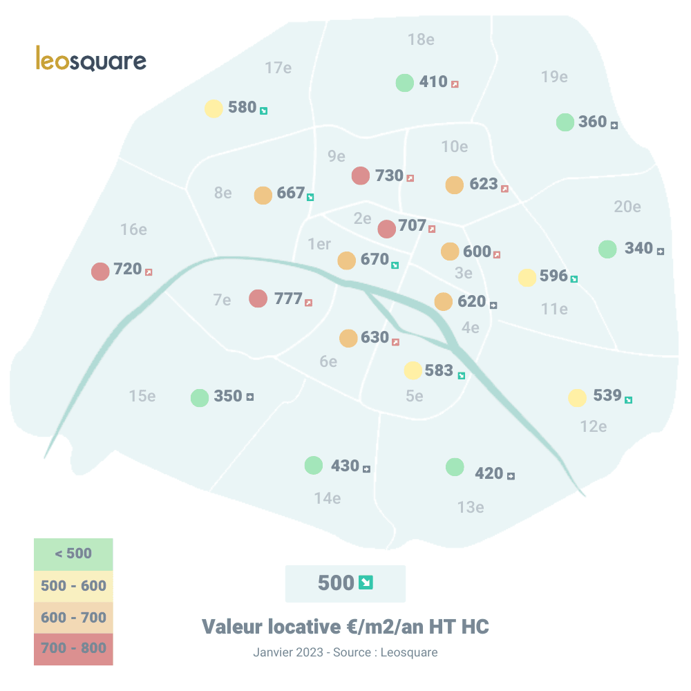 Prix moyen loyer bureaux a Paris Carte des prix moyen d'un bureau à louer à Paris