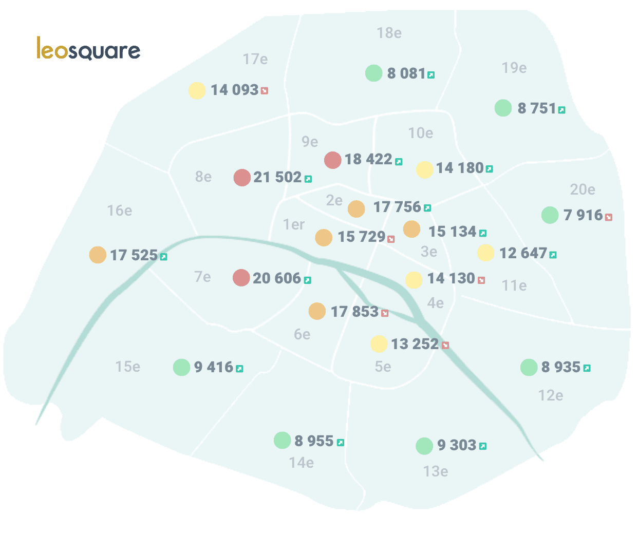 Carte prix de vente bureaux à Paris 2024